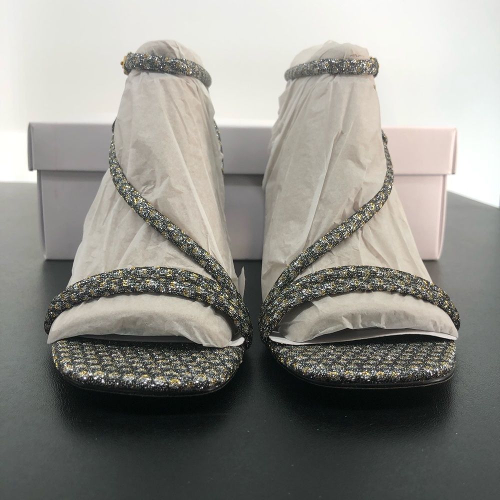 Rebecca Minkoff Nanine Silver Gold Strappy Ankle Strap Heeled Sandals - Picture 7 of 14